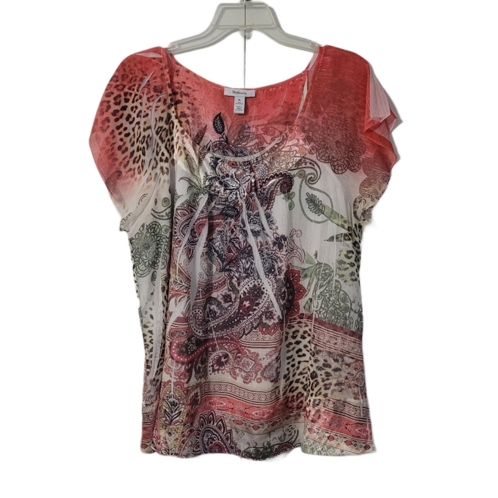 Style & Co.  Women's XL Short/Cap Sleeve Paisley/Floral/Animal Print Blouse